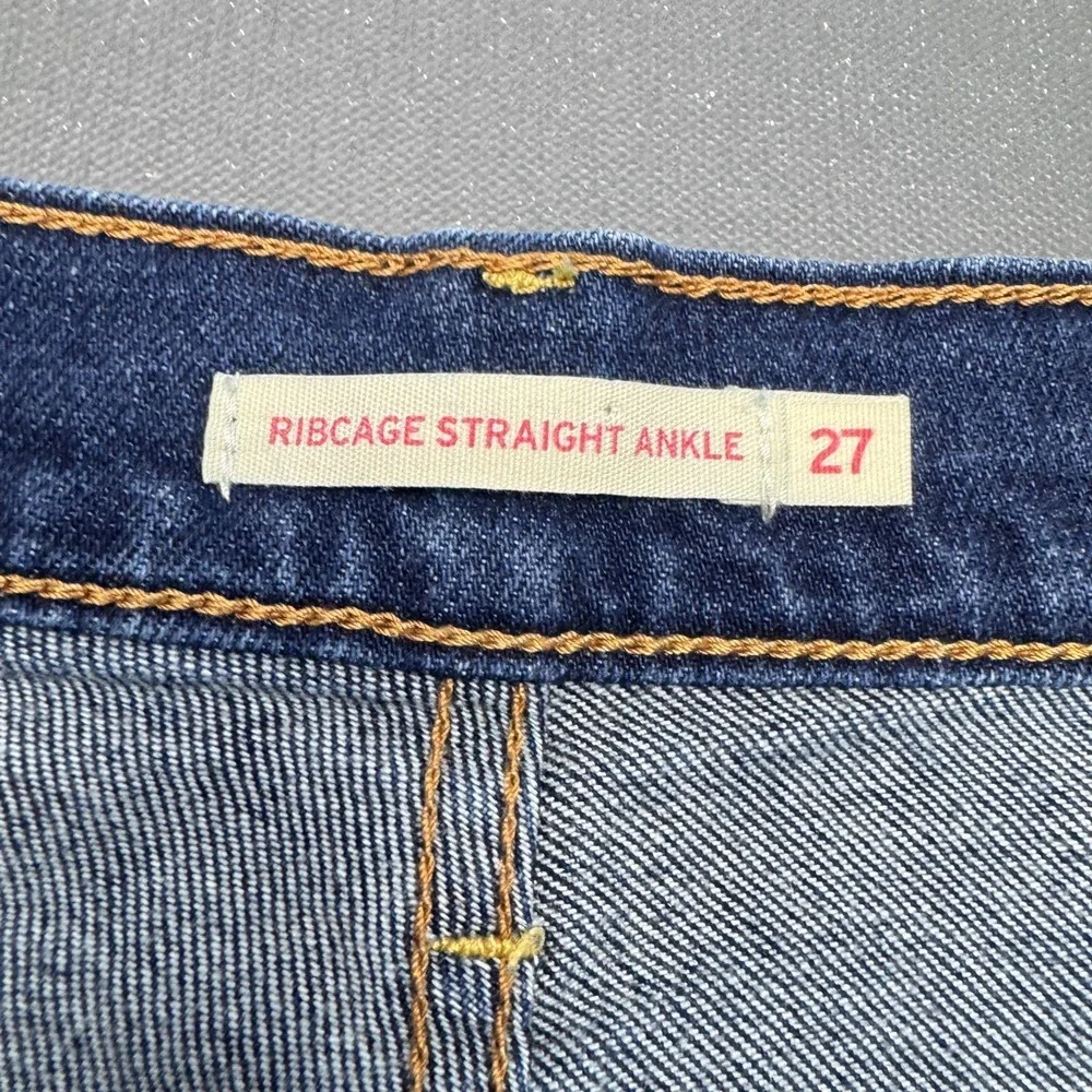 Levi's Women W27 L27 Ribcage Straight Ankle High Rise Distressed Blue Jeans Fit